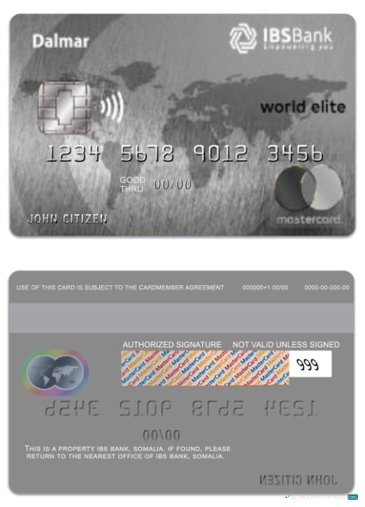 Download Somalia IBS Bank Dalmar world elite mastercard Photoshop template